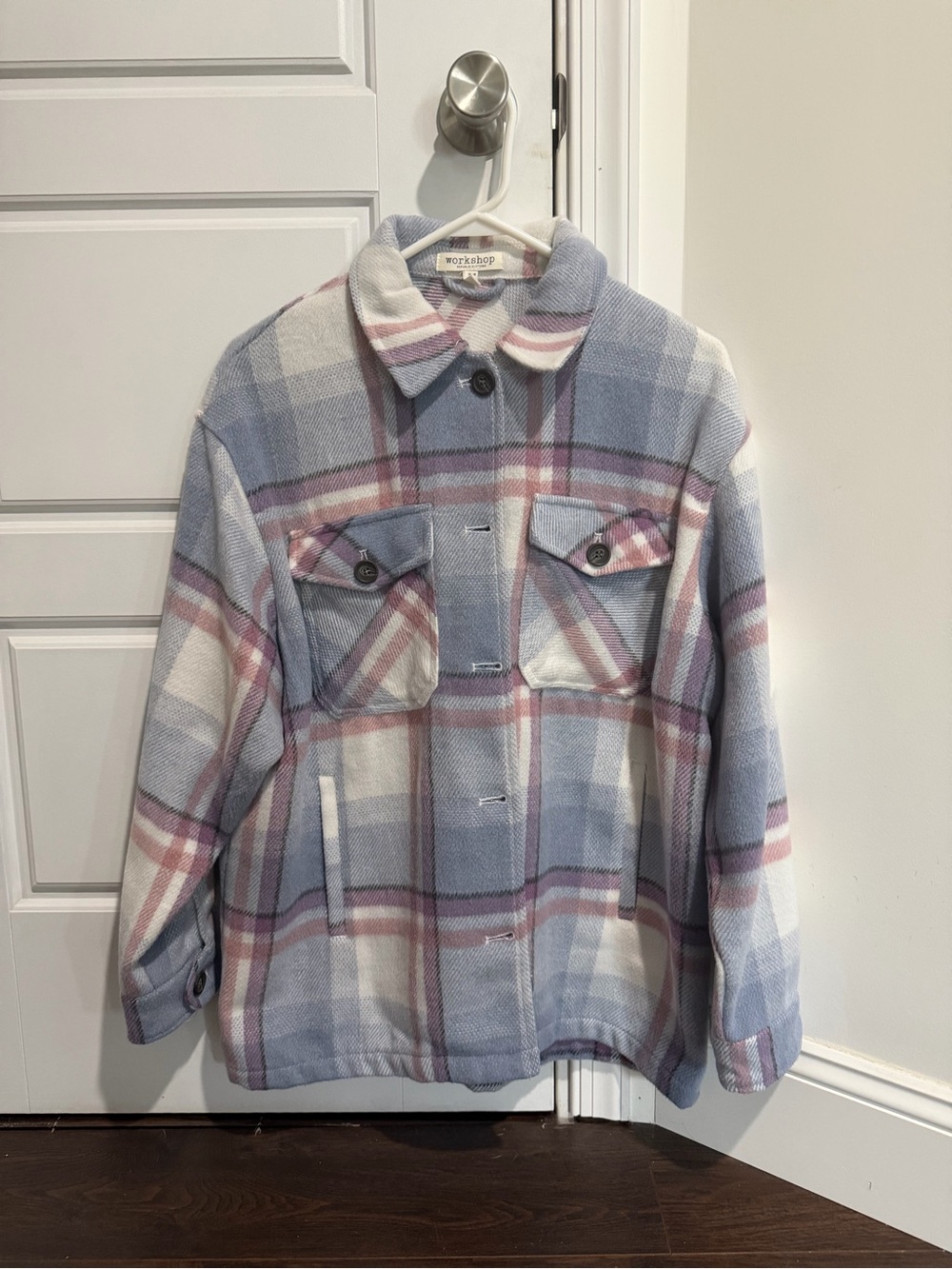 Workshop Republic Clothing Women’s Plaid Shacket - Pastel Blue & Pink - M